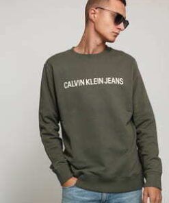 CALVIN KLEIN JEANS Institutional Logo Crewneck olivová S