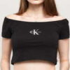 CALVIN KLEIN JEANS W SS Monogram Logo Crop Top černé L