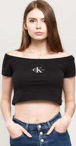 CALVIN KLEIN JEANS W SS Monogram Logo Crop Top černé L