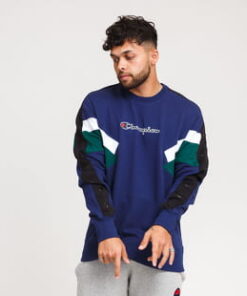 Champion Colorblock Printed Logo Crewneck navy / tmavě zelená / bílá M