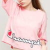 Champion Cropped Script Logo Print Boxy T-Shirt růžové L