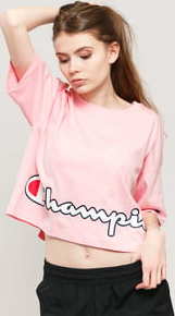 Champion Cropped Script Logo Print Boxy T-Shirt růžové L