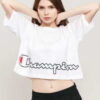 Champion Cropped Script Logo Print Boxy T-Shirt bílé L