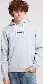 LACOSTE Crocodile Print Hooded Cotton Sweatshirt melange šedá S