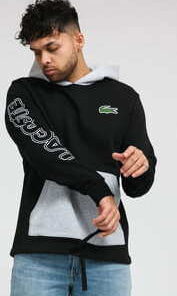 LACOSTE Sport Colourblock Hoodie černá / melange šedá M