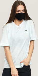 LACOSTE Striped Cotton Crewneck Tee světle modré / bílé S