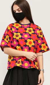 LAZY OAF 70'S Floral Print T-shirt fialové / oranžové / růžové / žluté S