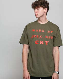 PLEASURES Wake Up Tee olivové S