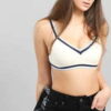 Puma V-Neck Velour Crop Top krémový / navy / světle modrý L