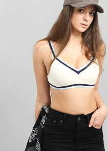 Puma V-Neck Velour Crop Top krémový / navy / světle modrý L