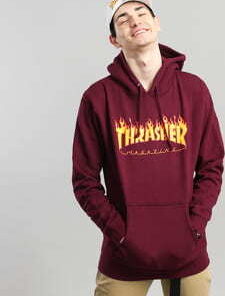 Thrasher Flame Logo Hood tmavě vínová XL