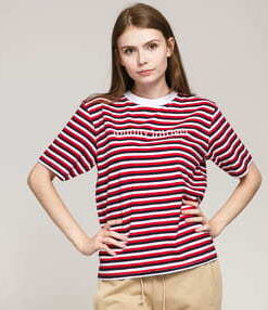 Tommy Hilfiger CN Tee SS Stripe bílé / navy / červené L