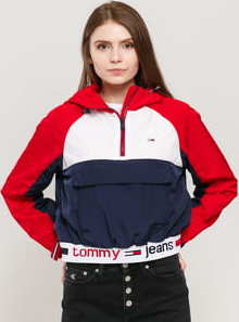 TOMMY JEANS W Branded Hem Popover Jacket červená / navy / bílá L