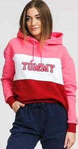 TOMMY JEANS W Colorblock Hoodie růžová / bílá / červená S