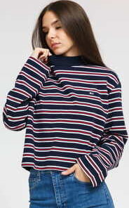 TOMMY JEANS W Striped Hybrid Longsleeve navy / růžové / červené L