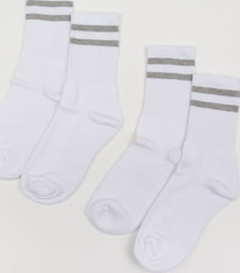 Urban Classics 2-Stripe Socks 2-Pack bílé / šedé EUR 47-50