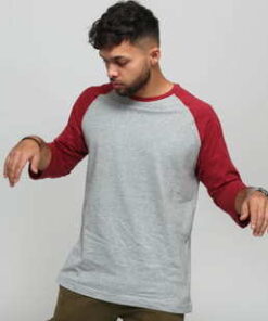 Urban Classics Contrast 3/4 Sleeve Raglan melange šedé / vínové L