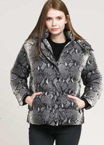 Urban Classics Ladies AOP Hooded Puffer Jacket tmavě šedá / krémová XL