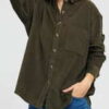 Urban Classics Ladies Corduroy Oversized Shirt olivová XL