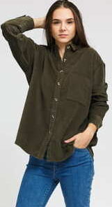 Urban Classics Ladies Corduroy Oversized Shirt olivová XL