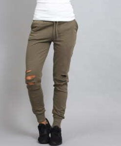 Urban Classics Ladies Cutted Terry Pants olivové L