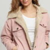 Urban Classics Ladies Oversize Sherpa Corduroy Jacket růžová M