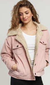 Urban Classics Ladies Oversize Sherpa Corduroy Jacket růžová M