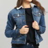 Urban Classics Ladies Sherpa Denim Jacket blue washed XL