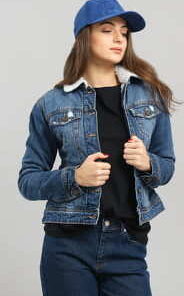 Urban Classics Ladies Sherpa Denim Jacket blue washed XL