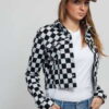 Urban Classics Ladies Short Check Twill Jacket bílá / černá L