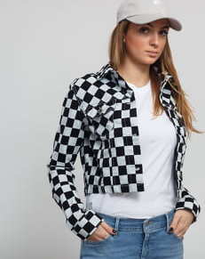 Urban Classics Ladies Short Check Twill Jacket bílá / černá L