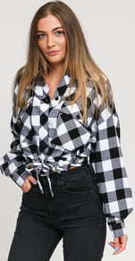 Urban Classics Ladies Short Oversized Check Shirt bílá / černá XL