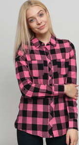 Urban Classics Ladies Turnup Checked Flanell Shirt černá / růžová XL