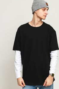 Urban Classics Oversized Shaped Double Layer S Tee černé / bílé