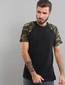 Urban Classics Raglan Contrast Tee černé / camo zelené