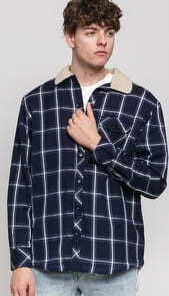 Urban Classics Sherpa Lined Shirt Jacket navy / bílá