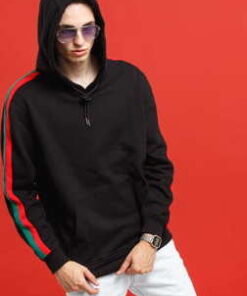 Urban Classics Stripe Shoulder Hoody černá / červená / zelená XXL