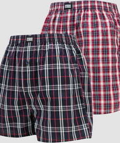 Urban Classics Woven Plaid Boxer Shorts 2-Pack navy / červené / bílé