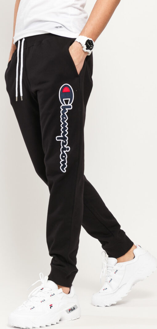 Champion Satin Script ogo Cotton Terry Joggers černé