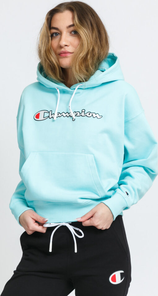 Champion Vintage Script Logo Cotton Terry Hoodie světle modrá