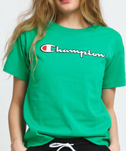 Champion Vintage Script Logo Crew Neck T-Shirt zelené