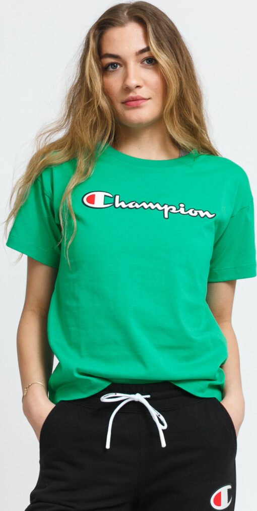 Champion Vintage Script Logo Crew Neck T-Shirt zelené