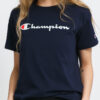 Champion Vintage Script ogo Crew Neck T-Shirt navy