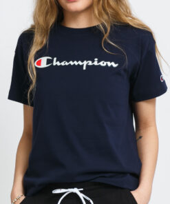 Champion Vintage Script ogo Crew Neck T-Shirt navy