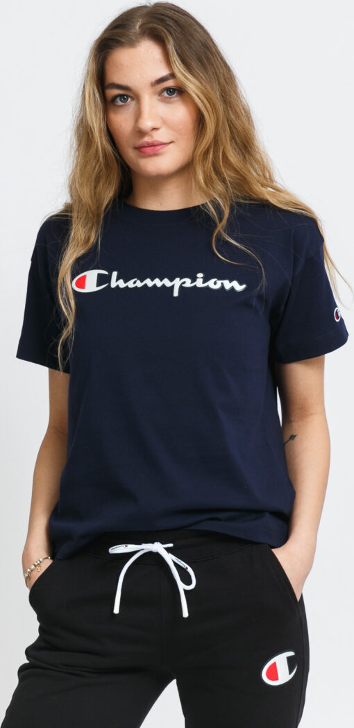 Champion Vintage Script ogo Crew Neck T-Shirt navy