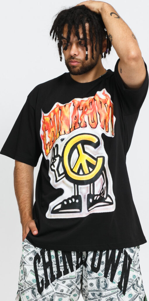 Chinatown Market Peace Guy Flame Arc T-Shirt černé