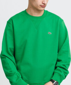 LACOSTE Crew Neck Organic Cotton Fleece Sweatshirt zelená