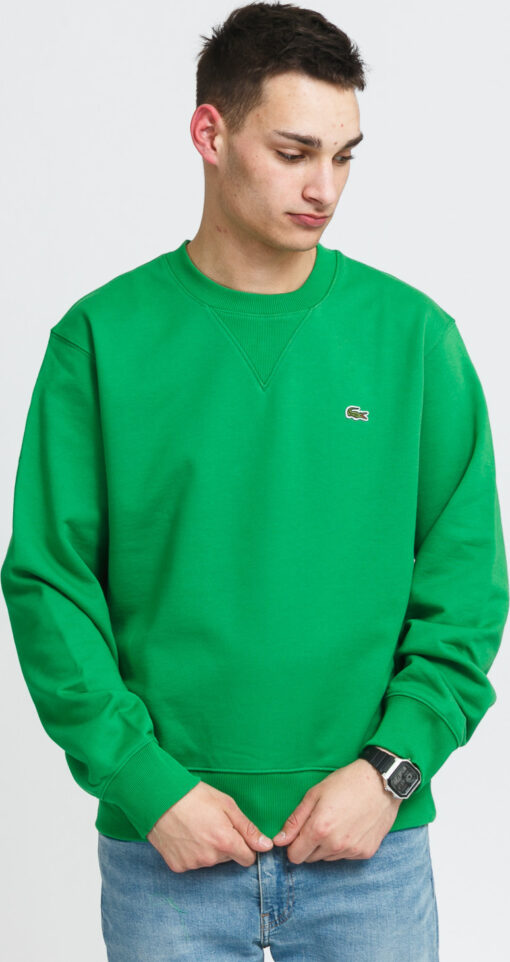 LACOSTE Crew Neck Organic Cotton Fleece Sweatshirt zelená