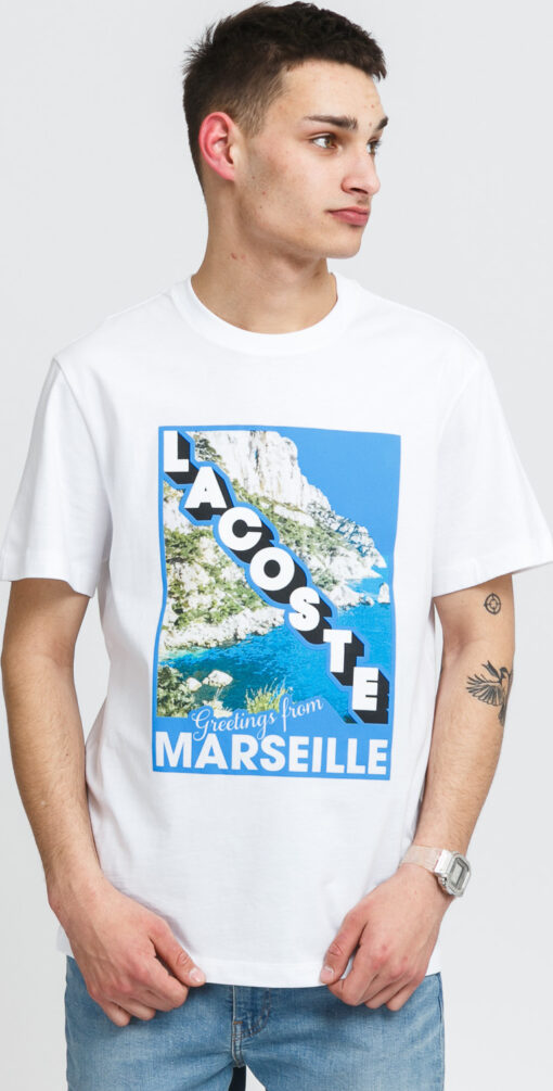 LACOSTE  Crew Neck andscape Print Tee bílé