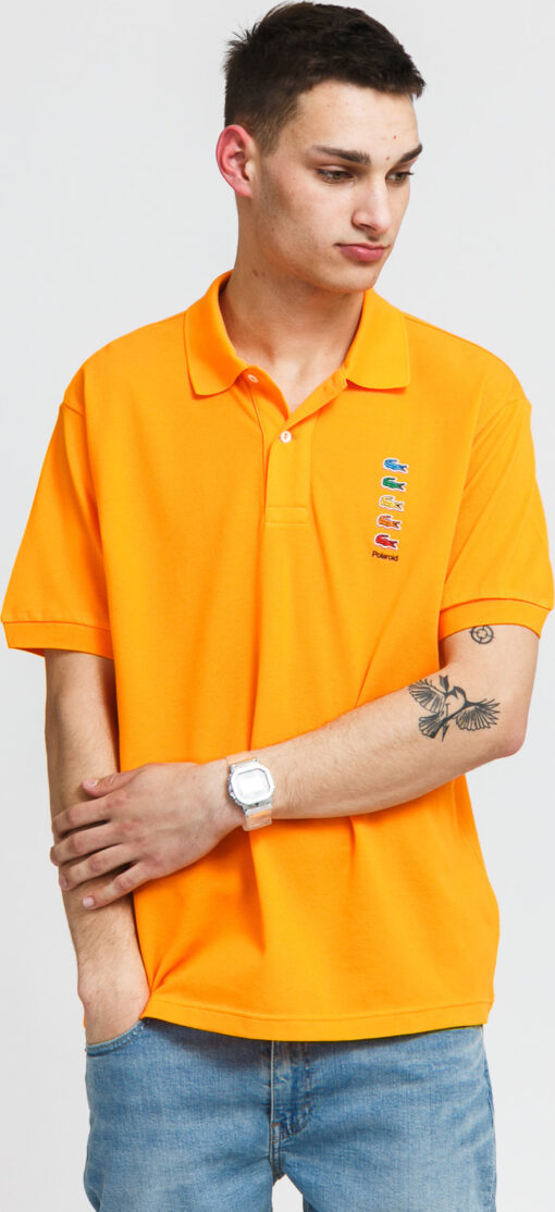 LACOSTE en’s acoste x Polaroid Coloured Crocodiles Classic Fit Polo hirt oranžové